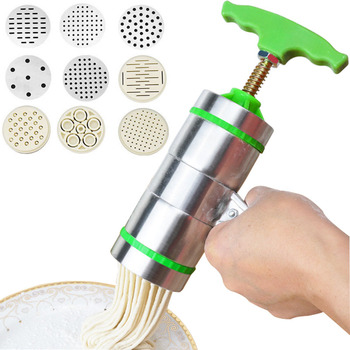 Noodle Pasta Press Maker Machine Hand Cutter Manual Juicer Cookware with 7 Pressing Moulds -Making Spaghetti Fettuccine Noodle